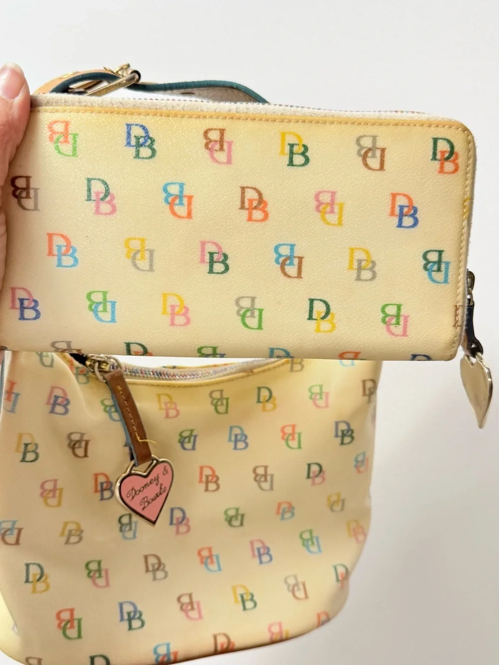 Dooney & Bourke Beige Zip-Around Wallet with Multicolor DB Print